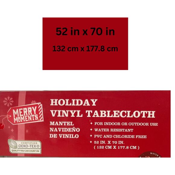 Christmas Vinyl Tablecloth 52 x 70 Red Holiday Decorations In & Outdoor Oblong - Picture 3 of 4